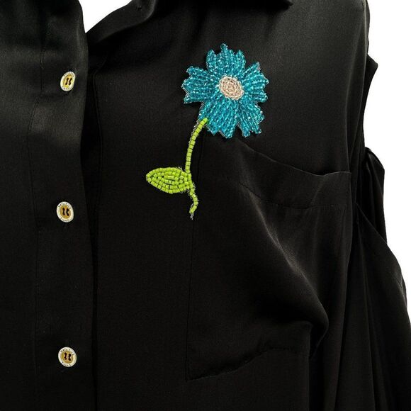 Natasha Zinko 100% Silk Floral Beaded Embellished Ruffle Midi Shirt Dress - Picture 8 of 16